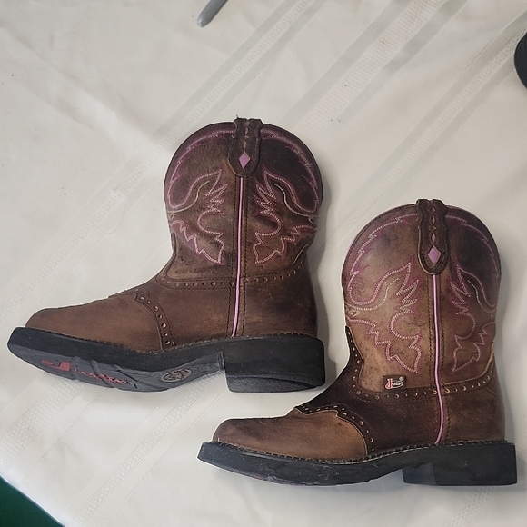 Justin Womens Brown & Pink Western Cowboy Boots